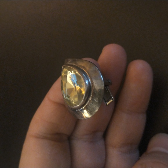 Sterling silver cufflinks w/ yellow stone - Picture 5 of 5